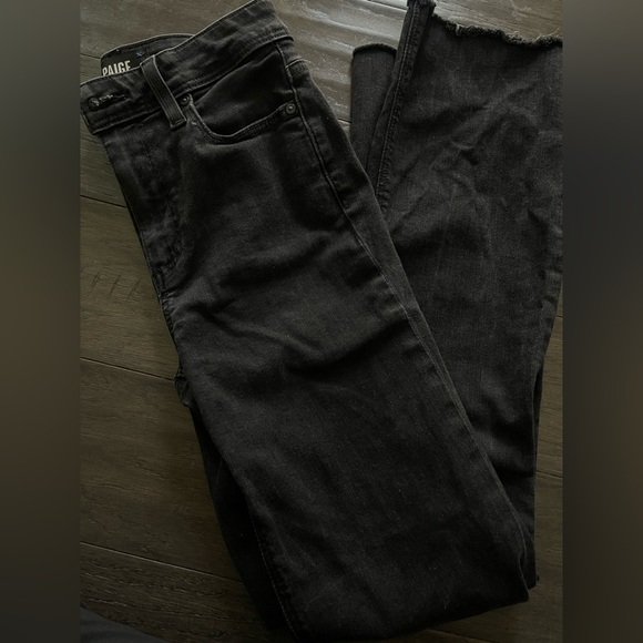 PAIGE Denim - PAIGE Black High‑Rise Raw‑Hem Straight‑Leg Jeans – Women’s Size 24 Premium Denim